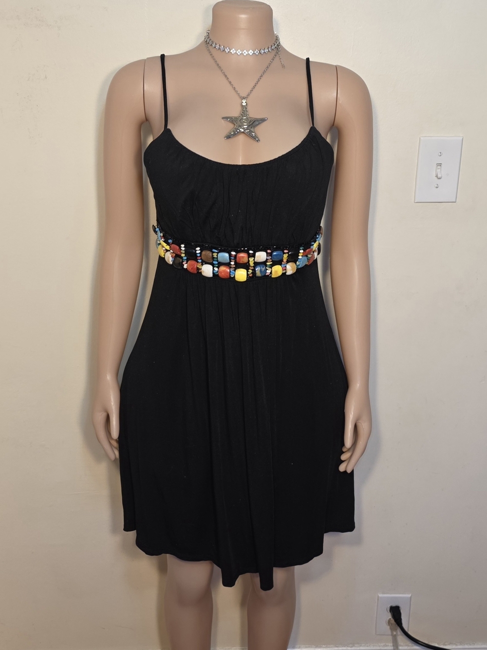 ☆Ariella Black Mini Dress with Multicolor Beaded Waist☆
